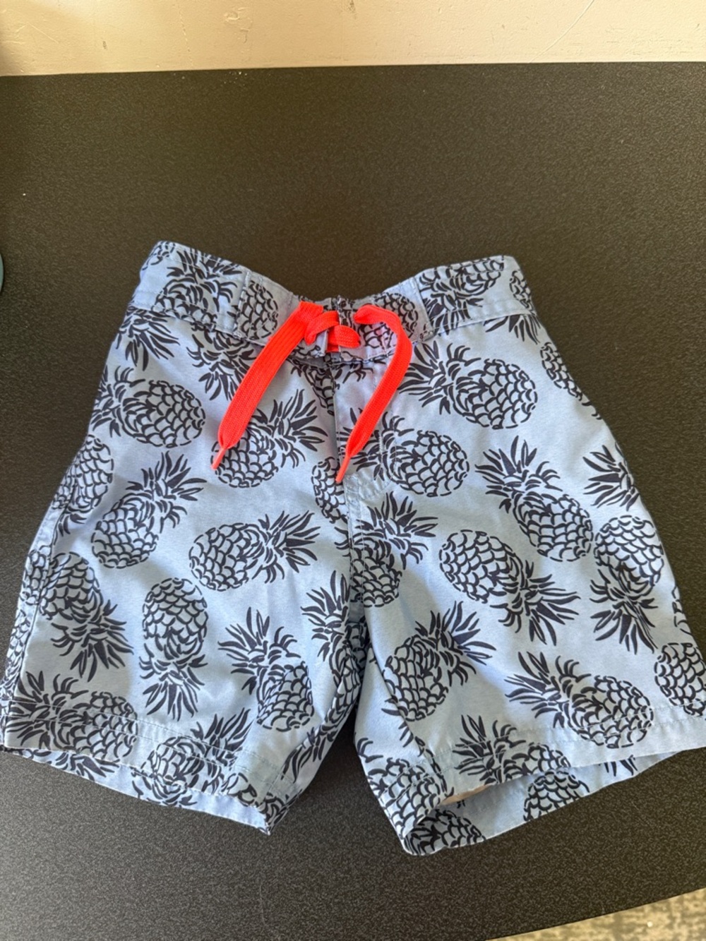Janie and Jack Light Blue Pineapple Swim Trunks with Coral Drawstring
